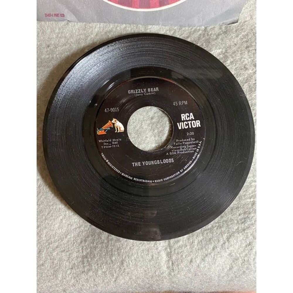 VINTAGE 45 RPM RECORD THE YOUNGBLOODS TEARS ARE FALLING‎ / GRIZZLY BEAR RCA